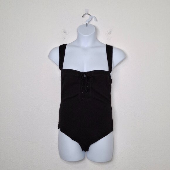 Intimately Free People Corset Bodysuit Sz M Lace Up Minimalist Neutral Goth - Picture 1 of 16